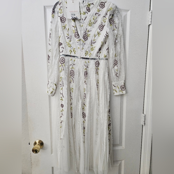 Mac Duggal ivory multi V-Neck Embellished Midi-Dress Sz 4 nwt - Picture 10 of 16